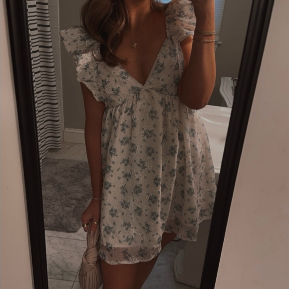 Short ruffle sleeve babydoll dress
